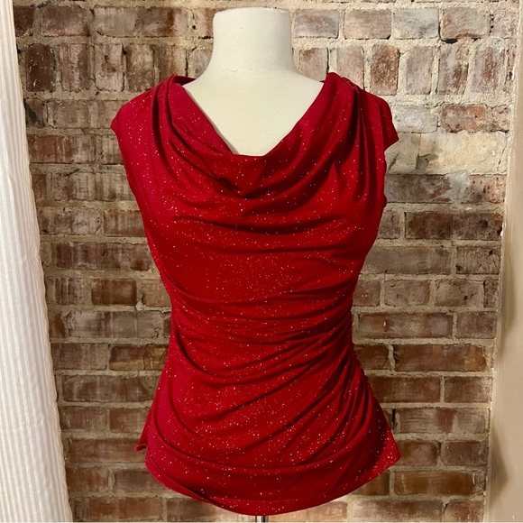 Y2K Red Draped Glitter Women's Party Top/Tank -Size M -TP37 - Picture 1 of 8